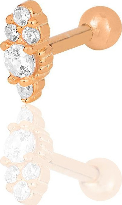 Gümüş rose zirkon taşlı Tragus helix Piercing küpe