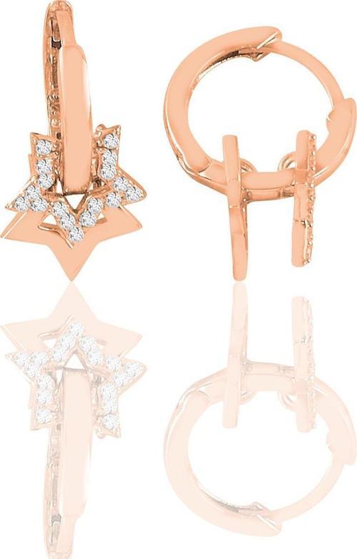 Gümüş Rose Zirkon Taşlı Yıldız Sallantılı Halka Küpe