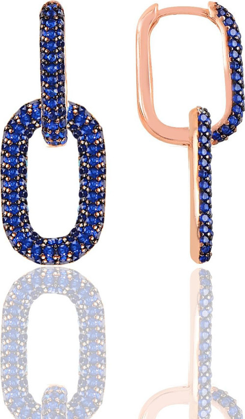 Gümüş rose safir taşlı sallantılı trend küpe