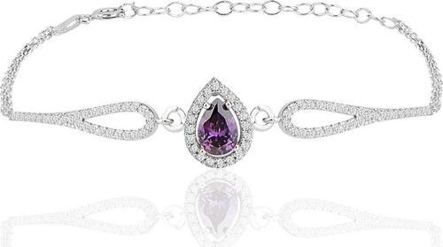 Gümüş rodyumlu ametis zirkon taşlı pırlanta modeli damla bileklik