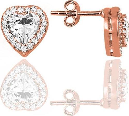 Gümüş rose zirkon taşlı pırlanta modeli kalp küpe