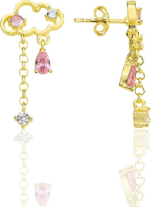 Gümüş altın yaldızlı pembe zirkon taşlı bulut küpe