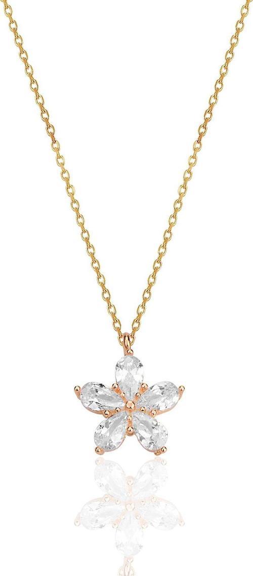 Gümüş rose damla kesim zirkon taşlı çiçek kolye