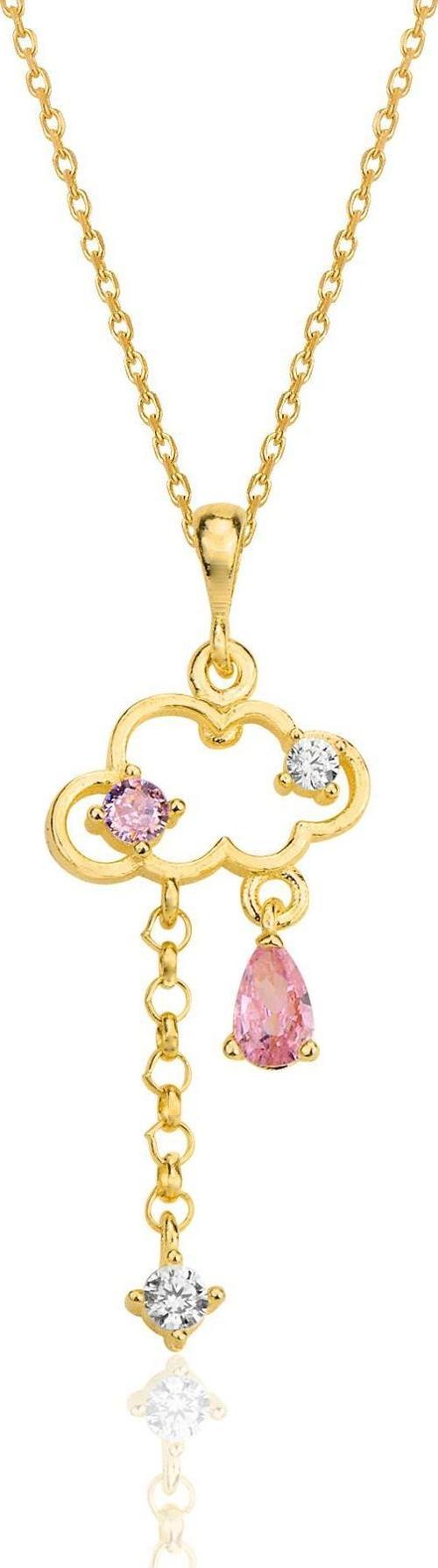 Gümüş altın yaldızlı pembe zirkon taşlı bulut kolye