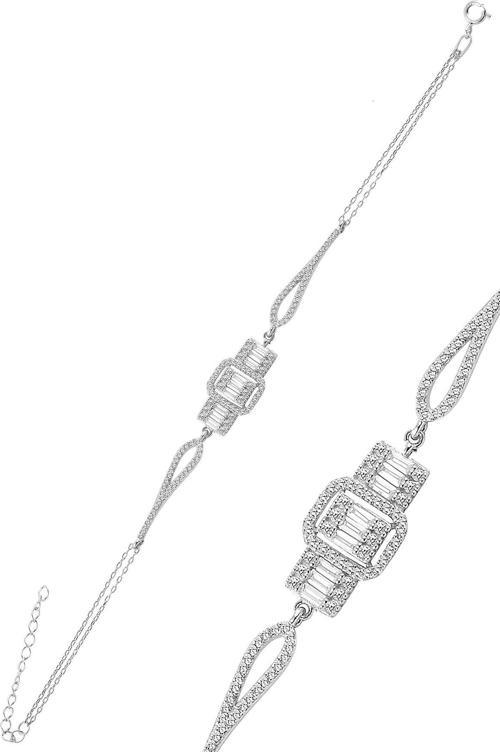 Gümüş rodyumlu zirkon baget taşlı bileklik. 