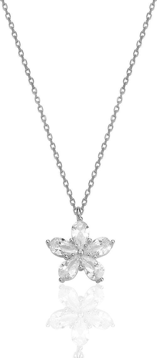 Gümüş rodyumlu damla kesim zirkon taşlı çiçek kolye