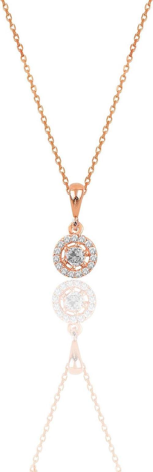 Gümüş rose zirkon taşlı pırlanta montürlü kolye 