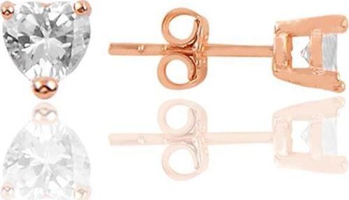 Gümüş rose pırlanta montürlü zirkon taşlı 5 mm kalp küpe 