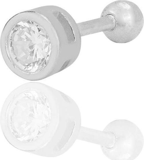 Gümüş rodyumlu zirkon tek taş 5 mm Tragus helix Piercing küpe 