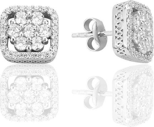 Gümüş rodyumlu zirkon taşlı pırlanta montür tasarım kare küpe 