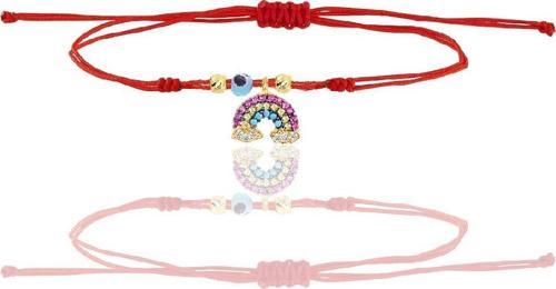 Gümüş altın yaldızlı zirkon taşlı nazarlı gök kuşağı ipli şans bileklik