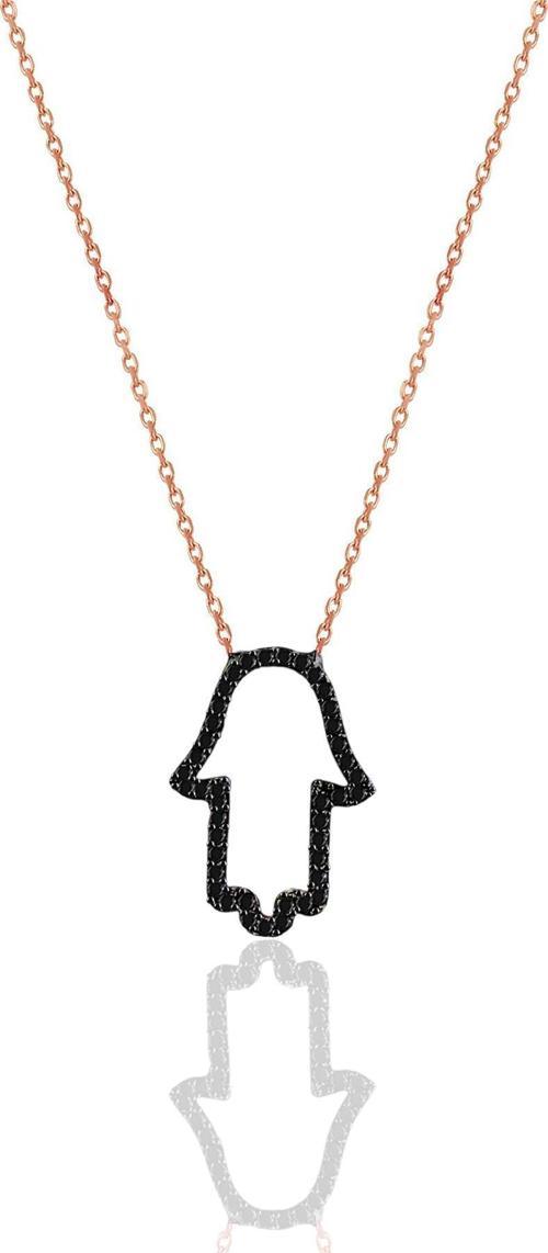 Gümüş rose onix taşlı fatma ana eli kolye 