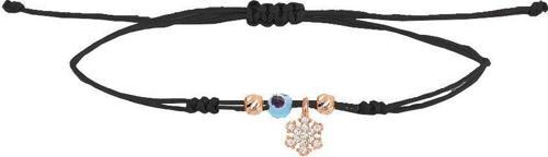 Gümüş rose nazarlı kar tanesi siyah ipli şans bileklik