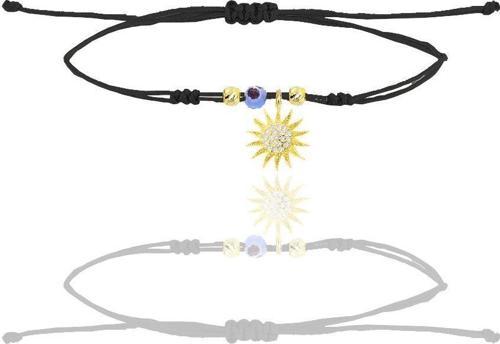 Gümüş altın yaldızlı zirkon taşlı nazarlı güneş siyah ipli şans bileklik