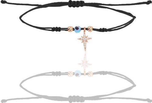 Gümüş rose zirkon taşlı nazarlı kutup yıldızı siyah ipli şans bileklik 