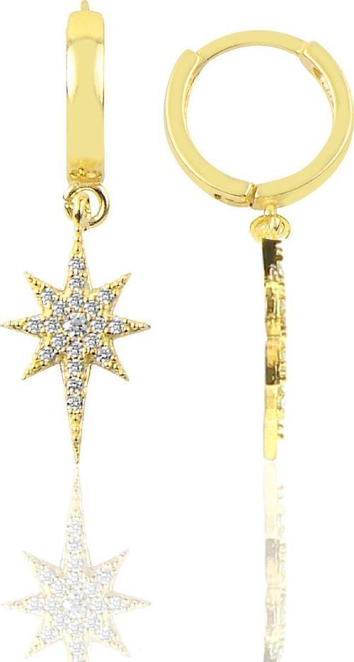 Gümüş altın yaldızlı zirkon taşlı kutup yıldızı halka küpe