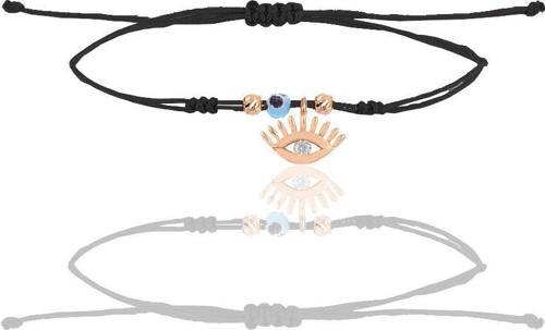 Gümüş rose zirkon taşlı nazarlı kirpikli göz siyah ipli şans bileklik 