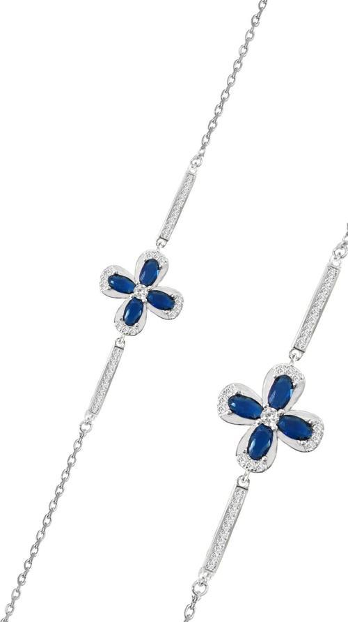 Gümüş rodyumlu safir ve zirkon taşlı şansın gücü yonca bileklik 