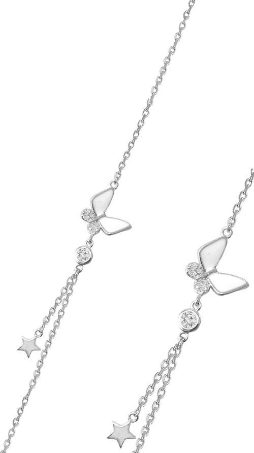 Gümüş rodyumlu zirkon taşlı, mineli kelebek ve yıldız ışıltısı kadın bileklik 