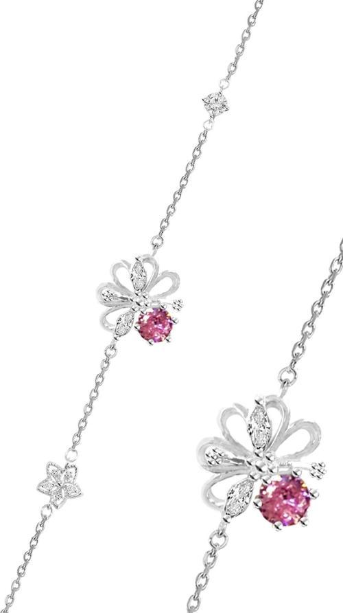 Gümüş rodyumlu pembe zirkon taşlı büyülü çiçekler kadın bileklik