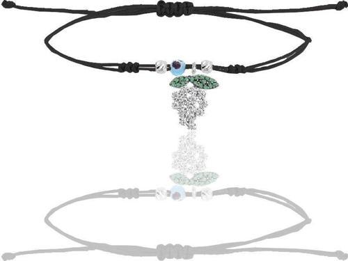 Gümüş rodyumlu zirkon taşlı nazarlı üzüm siyah ipli şans bileklik