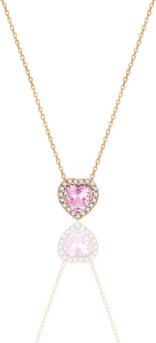 Gümüş Rose Pırlanta Modeli Pembe Zirkon Taşlı Kalp Kolye