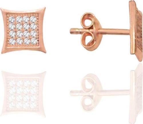 Gümüş rose zirkon taşlı şık kare kadın küpe 