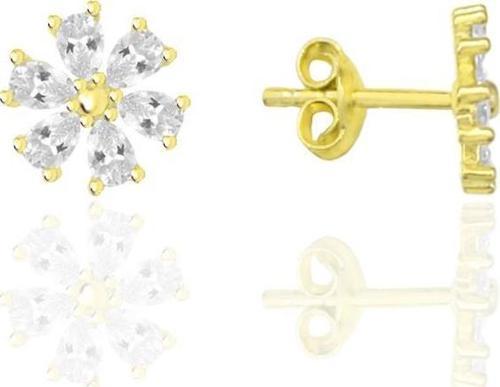 Gümüş altın yaldızlı zirkon taşlı kristal çiçek küpe