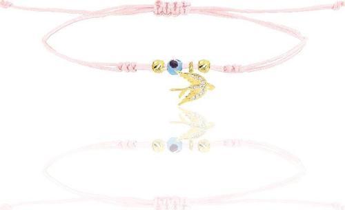 Gümüş altın yaldızlı zirkon taşlı nazarlı kırlangıç pembe ipli şans bileklik