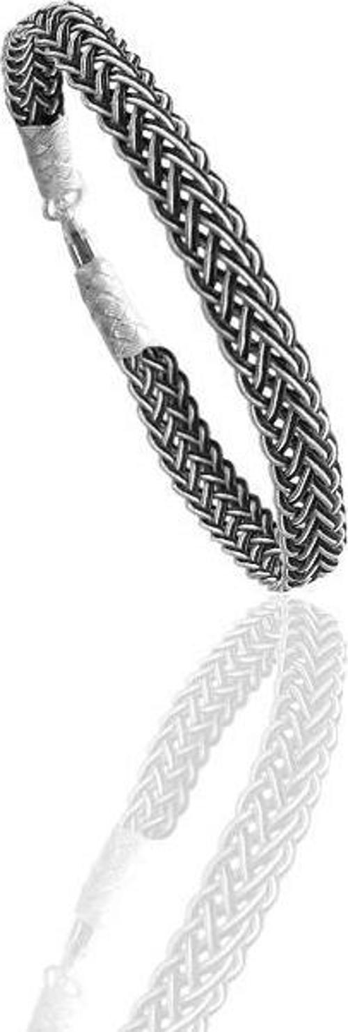 Gümüş tamamen el işçiliği iki renkli kazaziye işlemeli örgülü erkek bileklik