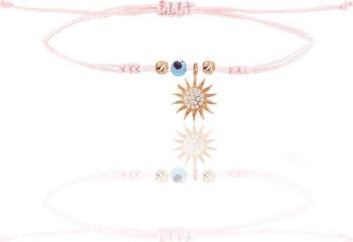 Gümüş rose zirkon taşlı nazarlı güneş  pembe ipli şans bileklik 