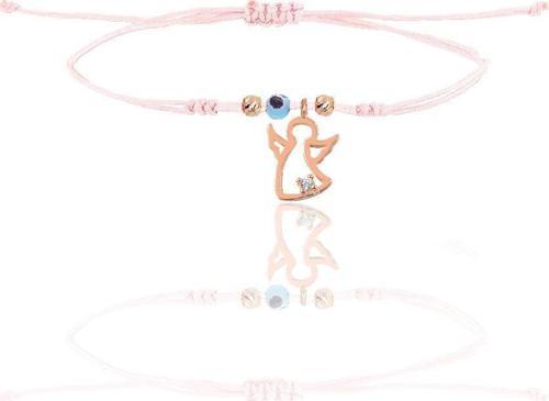 Gümüş rose zirkon taşlı nazarlı kanat pembe ipli şans bileklik