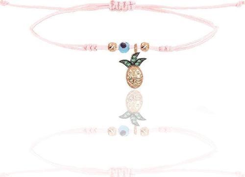 Gümüş rose zirkon taşlı nazarlı ananas  pembe ipli şans bileklik 
