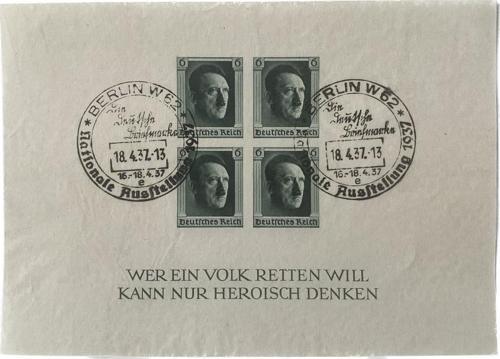 Adolf Hitler 48. Doğum Günü Damgalı İmperfore Pul Bloğu 015