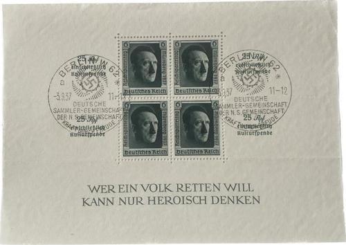Adolf Hitler 48. Doğum Günü Damgalı Pul Bloğu 012