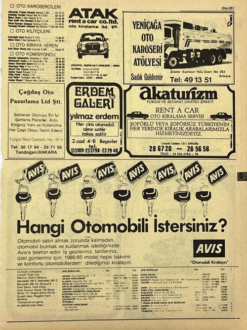 Ankara 1986 Meslek Reklam İlanı Efemera S351