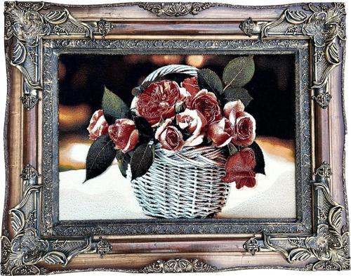 Sepetteki Gül Adlı İran Tebriz Halı Tablo 95x75cm - Duvar Halı Kilim Tablo