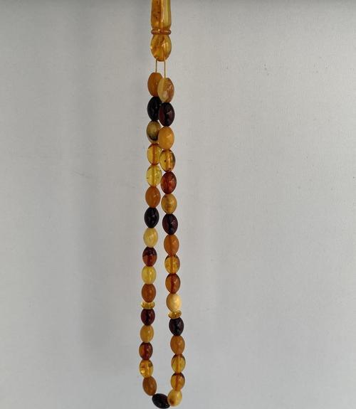 Renk Karması Doğal Kaya Damla Kehribar Tesbih 33lük 10x7mm 12,65 Gram