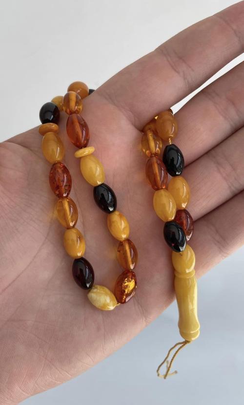 Renk Karması Doğal Kaya Damla Kehribar Tesbih 33lük 11,7x7,5mm 13,80 Gram