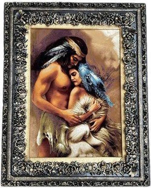 Siyular Kızılderili Aşıklar Adlı İran Tebriz Halı Tablo 95x75cm - Duvar Halı Kilim Tablo