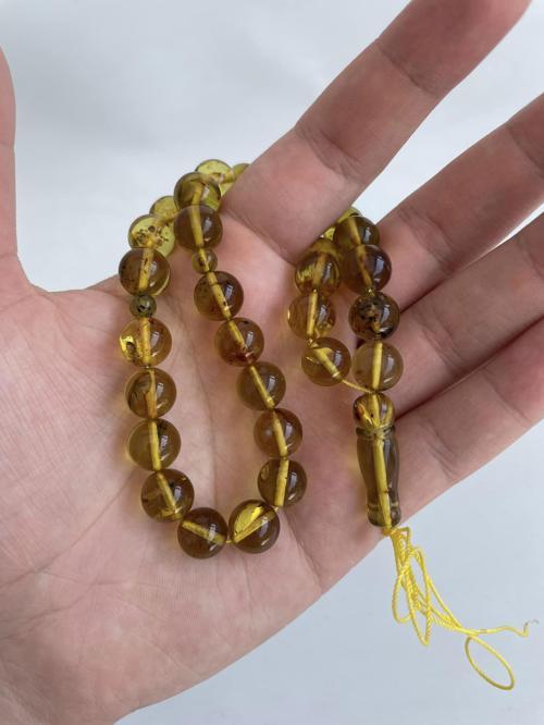 Su Damlası Fosilli Doğal Kaya Damla Kehribar Tesbih 10.5mm 22,95 Gram