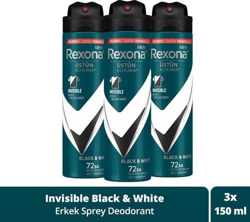 Men Erkek Sprey Deodorant Invisible Black & White 72 Saat Kesintisiz Üstün Koruma 150 Ml X3