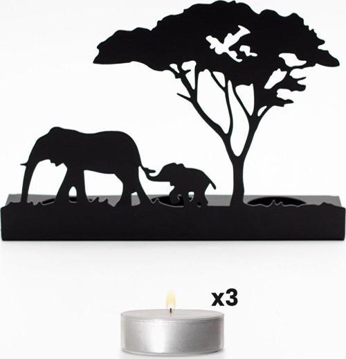 Fil Ve Ağaç Desenli Metal Mumluk & Şamdanlık