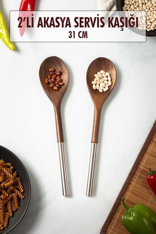 Akasya 2 Li Servis Kaşığı & Sunum Kaşığı & Salata Servis Seti