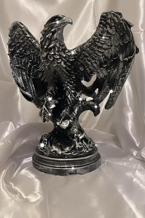 Kartal Biblo Polyester Heykel Şık Tasarım Kara Kartal Beşiktaş Büyük Boy El işi Gri Gümüş