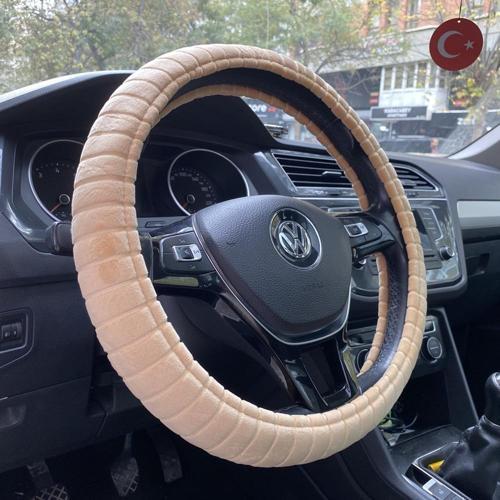 Araç Oto Suv Peluş Geçmeli Kokusuz Direksiyon Kılıfı Krem SC13
