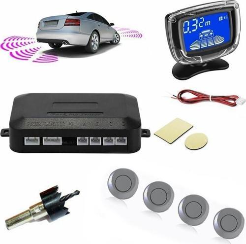 Lcd Ekranlı Araç Park Sensörü Ses İkazlı 4 Sensörlü Gri