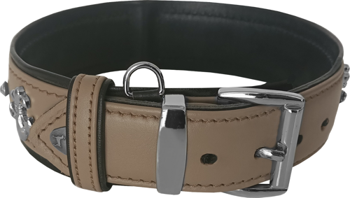Taşlı Ve Aynalı Köpek Boyun Tasması 49-55 cm Large Taba