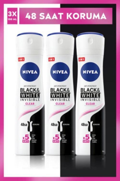 Black&White Invisible Clear Sprey Deodorant 150 ml x 3 Adet