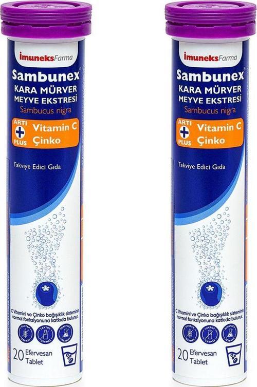 Sambunex Kara Mürver Meyve Ekstresi Vitamin C, Çinko Içeren Takviye Edici Gıda 20 Tablet X 2 Adet